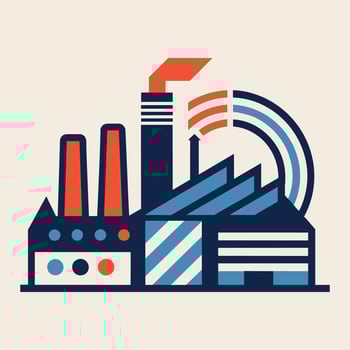 Stylized illustration of a futuristic factory with assembly lines and industrial machinery in motion, A futuristic interpretation of a factory's assembly line vector