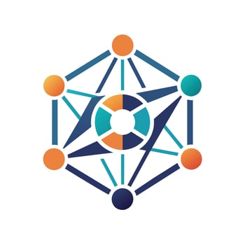A group of individuals standing in a circle, engaging in a conversation or activity, A geometric shape representing connectivity and innovation vector