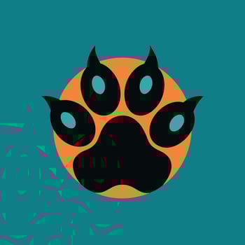 A dogs paw with blue eyes against a blue background, A minimalist design of a lion's pawprint, minimalist simple modern logo design vector
