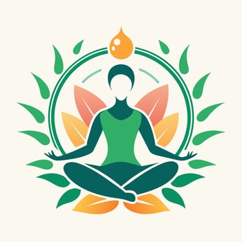 A woman sits cross-legged with her feet on her thighs in a lotus position, A modern interpretation of the interconnectedness of yoga and nature vector