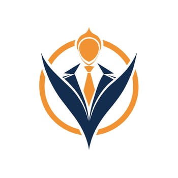 A man dressed in a suit and tie confidently stands in front of a circular object, An elegant and refined logo that reflects the strategic thinking and problem-solving skills of management consultants vector