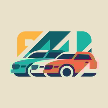Two cars parked side by side in a designated parking area, An abstract representation of rental cars in a minimalist color palette vector