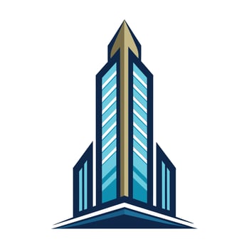 A tall building featuring a golden arrow atop its structure, A sleek, modern skyscraper design with geometric shapes and clean lines vector