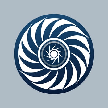 Circular object in blue and white with a star in the center, Clean lines showcasing a turbine engine, minimalist simple modern logo design vector