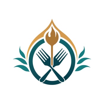 A fork and knife with a flame burning on top, symbolizing a high-end dining experience, Craft a simple and elegant logo for a prestigious jewelry brand vector