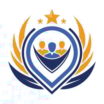 A group of individuals standing together within a circular formation, Create a minimalist emblem symbolizing friendliness and comfort vector