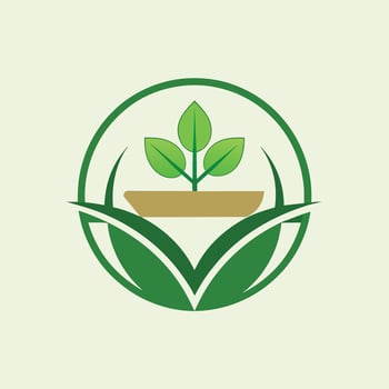 A green plant with a pot placed on top of it, showcasing a simple and minimalist design, Design a minimalist emblem for a plant-based food packaging brand vector