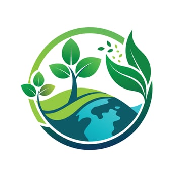 A vibrant green earth featuring lush leaves and a majestic tree, Design a simple logo for a non-profit promoting environmental conservation and sustainability vector
