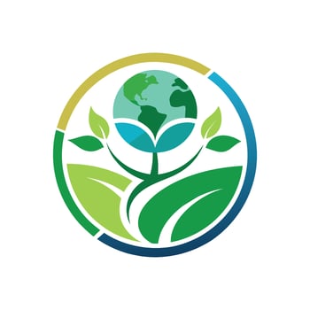 A green leaf with a globe resting on top of it, Design a minimalist logo for a sustainability-focused NGO vector