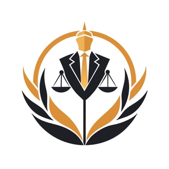 Professional man in suit and tie holding a scale of justice symbolizing law and equality, Design a simple logo that exudes professionalism for a legal advisory firm vector