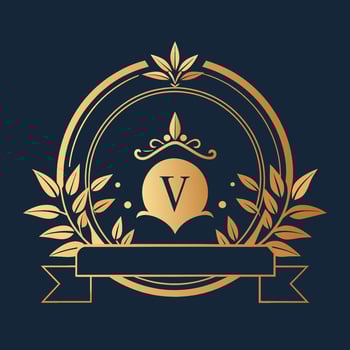 Golden Emblem With Letter V, Elegant invitation card design for a modern wedding, minimalist simple modern logo design vector
