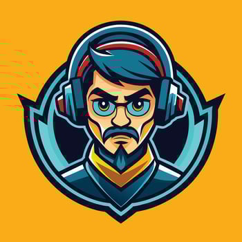 A man with a beard wearing headphones, immersed in listening to music, gamer in headphones Logo vector