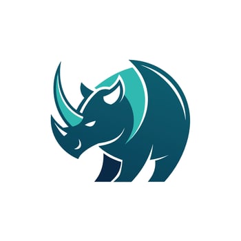 A rhino logo design set against a solid blue background, creating a striking contrast, Experiment with negative space to create a minimalist logo of a rhino vector