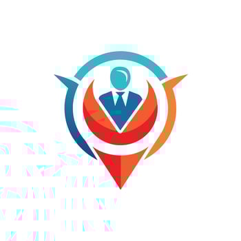 A man in professional attire with directional arrows pointing towards him in a conceptual representation of business leadership, find job logo design, minimalist simple modern logo design vector