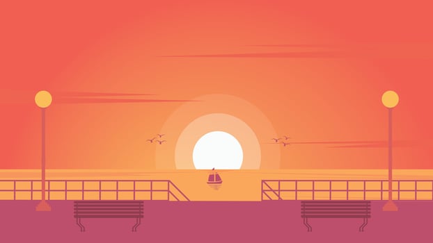 panorama sunset illustration , background summer time, simple illustration vector