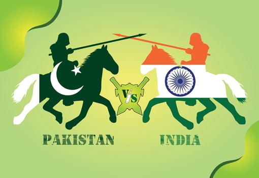India VS Pakistan Cricket Match. Creative illustration of participant countries flags isolated with knight horse rider concept vector