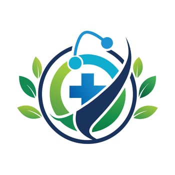 A logo featuring a cross and leaves, symbolizing healthcare and nature, medical tech logo designs template, healthcare logo designs vector