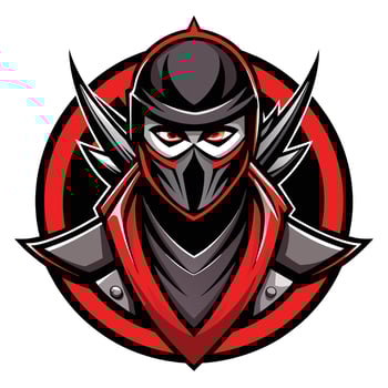 A mascot representing a ninja is featured with a red circle around it, Ninja Assassin Logo vector