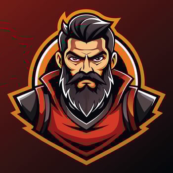 A man with a beard wearing a red shirt, Sport and Esport Bearded Man Head Mascot Logo vector