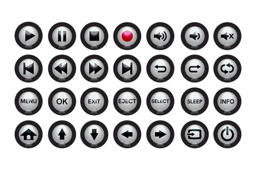 3D media player connection buttons on white background. vector