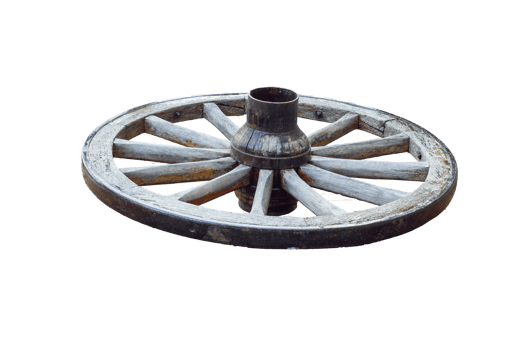 wooden wheel from an old cannon or horse-drawn cart, an element of design and historical reconstruction png