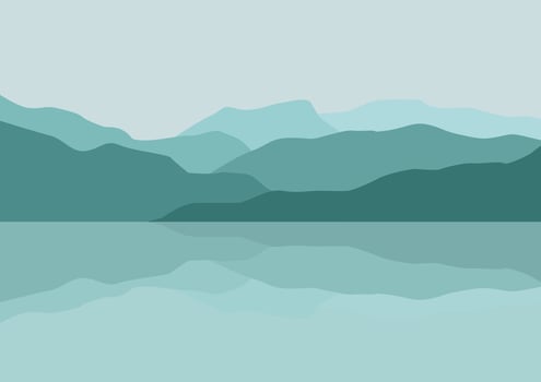 mountains landscape with lake. Illustration in flat style. vector