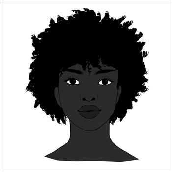 portrait of beautiful african american woman in black and white with short hair. Gentle silhouette, fashion illustration. Fullface portrait vector