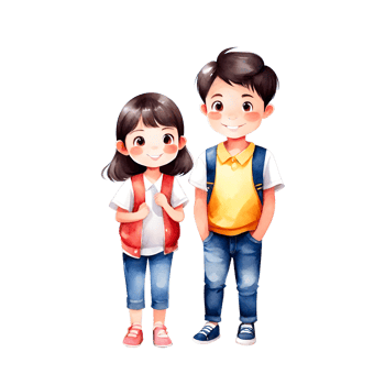 AI-generated Cute Adorable Little Boy And Girl Standing Wearing Casual School Uniform Isolated Transparent Illustration png
