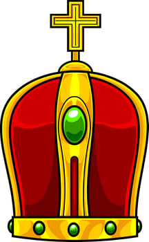 Cartoon Golden Crown With Green Diamonds And Cross vector
