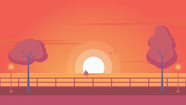 panorama sunset illustration , background summer time, simple illustration vector