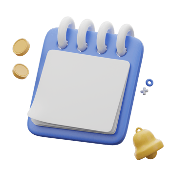 3d illustration icon with note pad and bell, png