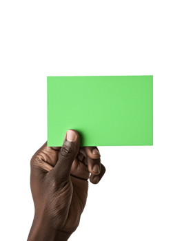 hand holding a blank green card, with a transparent background png