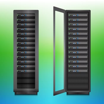 3D server rack stand opened and closed, over color background. vector