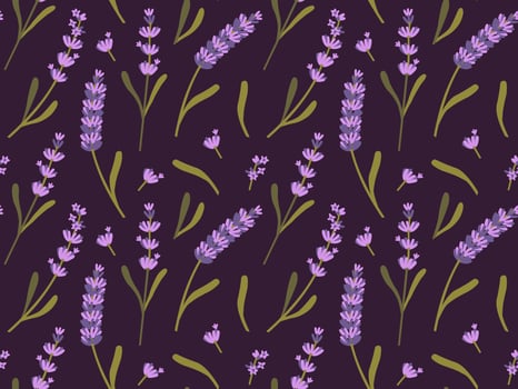 Lavender flowers, herb, bunch, bouquet seamless pattern. Repeated background with wildflowers. vector
