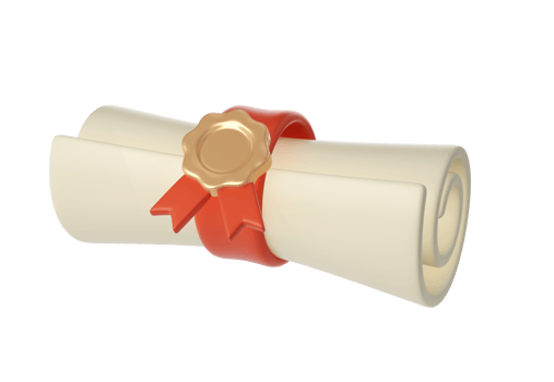 3d illustration of Degree Diploma or graduation scroll with red ribbon Icon. Render Education paper element for decoration poster, banner png