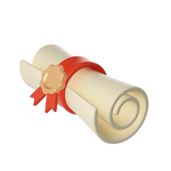 3d illustration of Degree Diploma or graduation scroll with red ribbon Icon. Render Education paper element for decoration poster, banner png