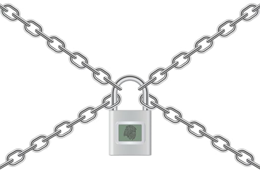 3d design of padlock with chain isolated on white background. vector