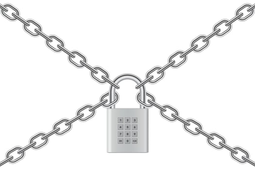 3d design of padlock with chain isolated on white background. vector