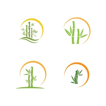 Bamboo logo with green leaf icon template vector