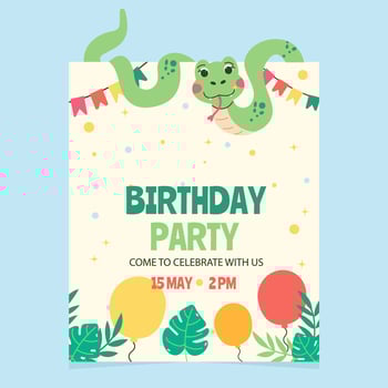 Character snake birthday invitation template vector