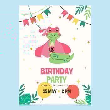 MobileCharacter snake hero birthday invitation template vector