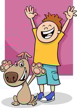happy cartoon boy character with his pet dog vector
