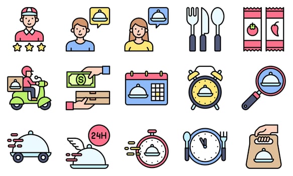 Food delivery essentials filled icons set 4 vector