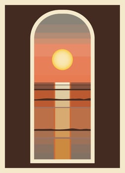 Miami sunrise minimalist modern illustration view. Abstract aesthetic ocean landscape vector