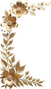 Elegant golden flower border design, isolated floral illustration for wallpaper, greeting card, teacher, graduation, congratulations, mother, birthday, wedding, classroom, craft, scrapbook, spring png