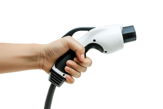 Hand holding a Car Electrical Charge Cable plug png