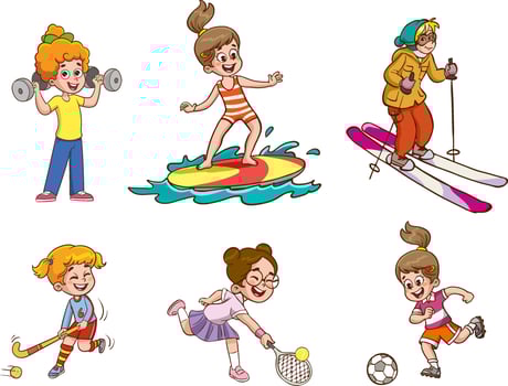 Girls Playing Sports Kids set Illustration vector