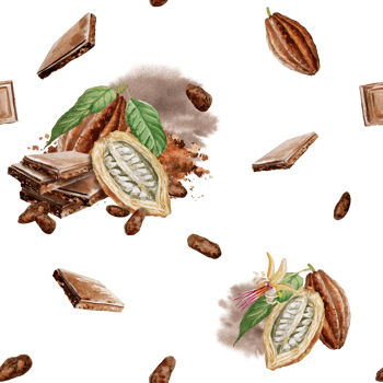 Seamless pattern with watercolor illustration of chocolate,cocoa ingredients.Chocolate pieces,hand drawn. png