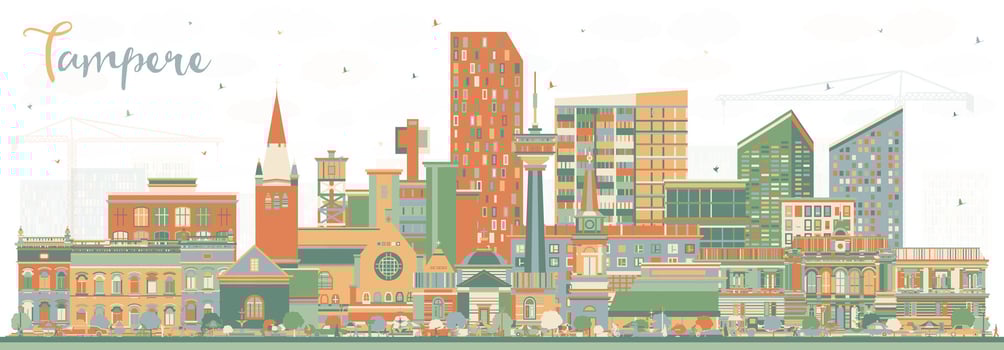 Tampere Finland city skyline with color buildings. Tampere cityscape with landmarks. Business travel and tourism concept with modern and historic architecture. vector