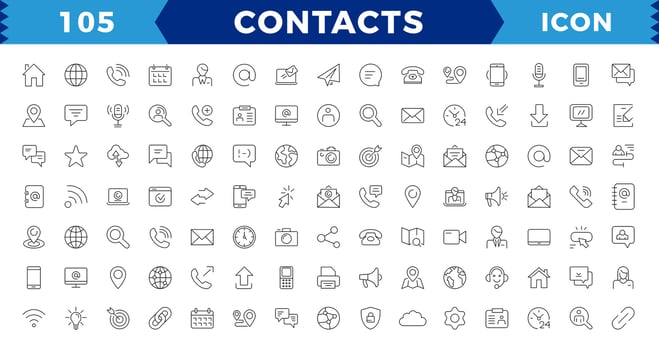 Contact and communication Iconset, outline icon for contact, chat and communication.Web and mobile icon. Chat, support, message, phone.Thin lines web icons set - Contact us. vector